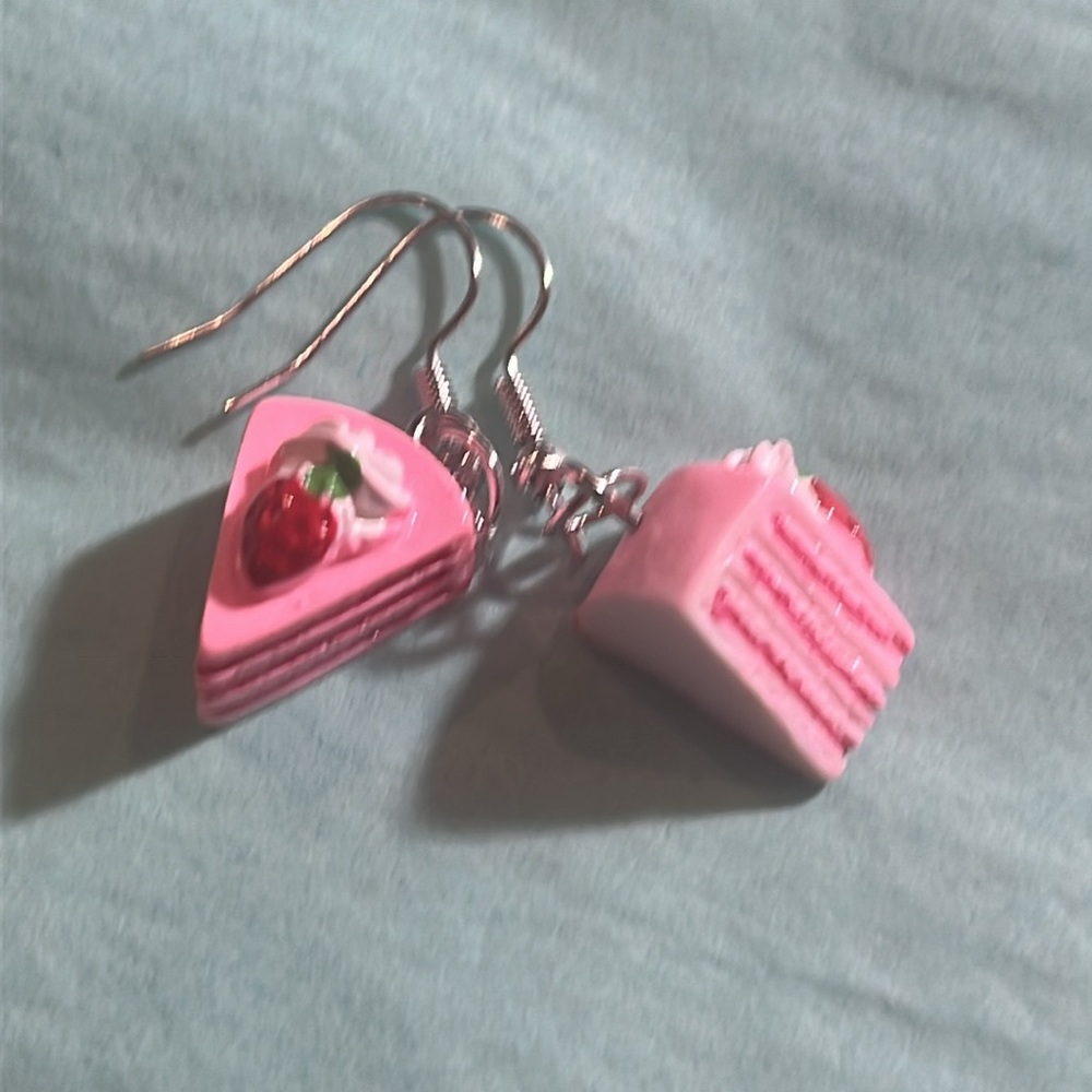 Hand Crafted Strawberry Shortcake Dangle Earrings - Picture 5 of 8